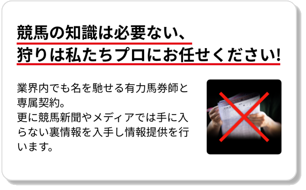 競馬の知識は必要ない、狩りは私たちプロにお任せください!